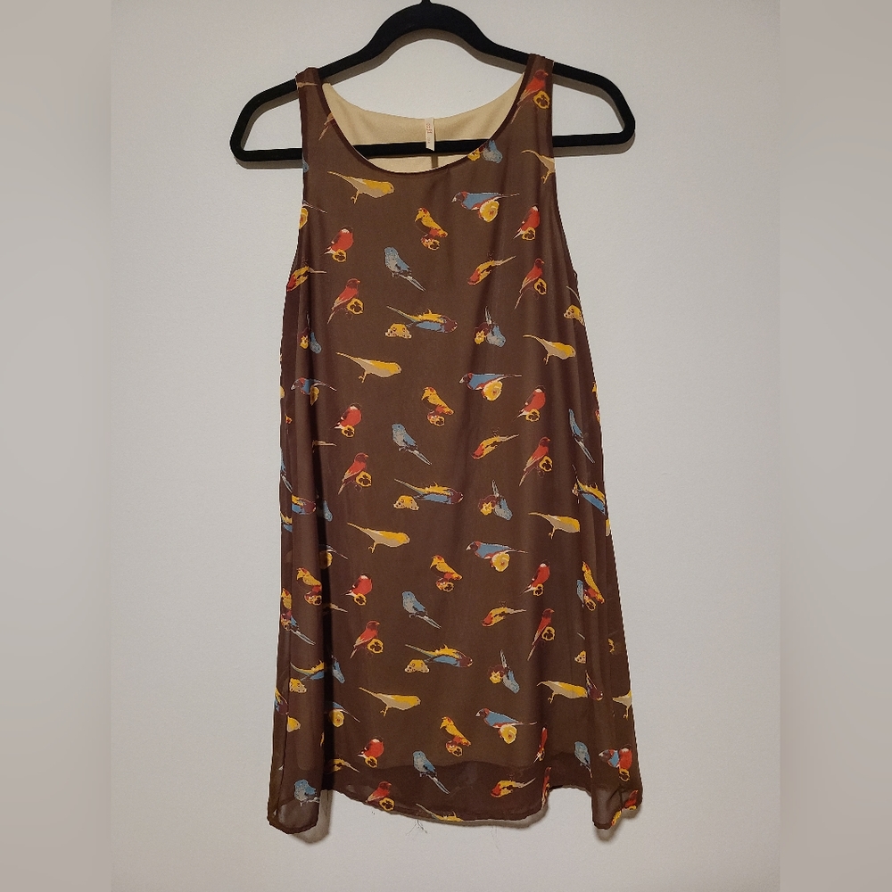 Coii Brown Bird Sleeveless Mini Dress